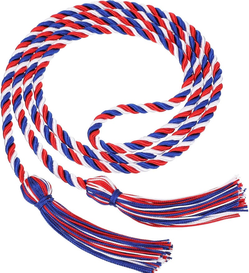TecUnite Graduation Cords Honor 2026 Polyester Yarn Decorative Garland Twist Ties with Tassels for Bachelor Gown Graduation(Blue Red with White) - Image 2